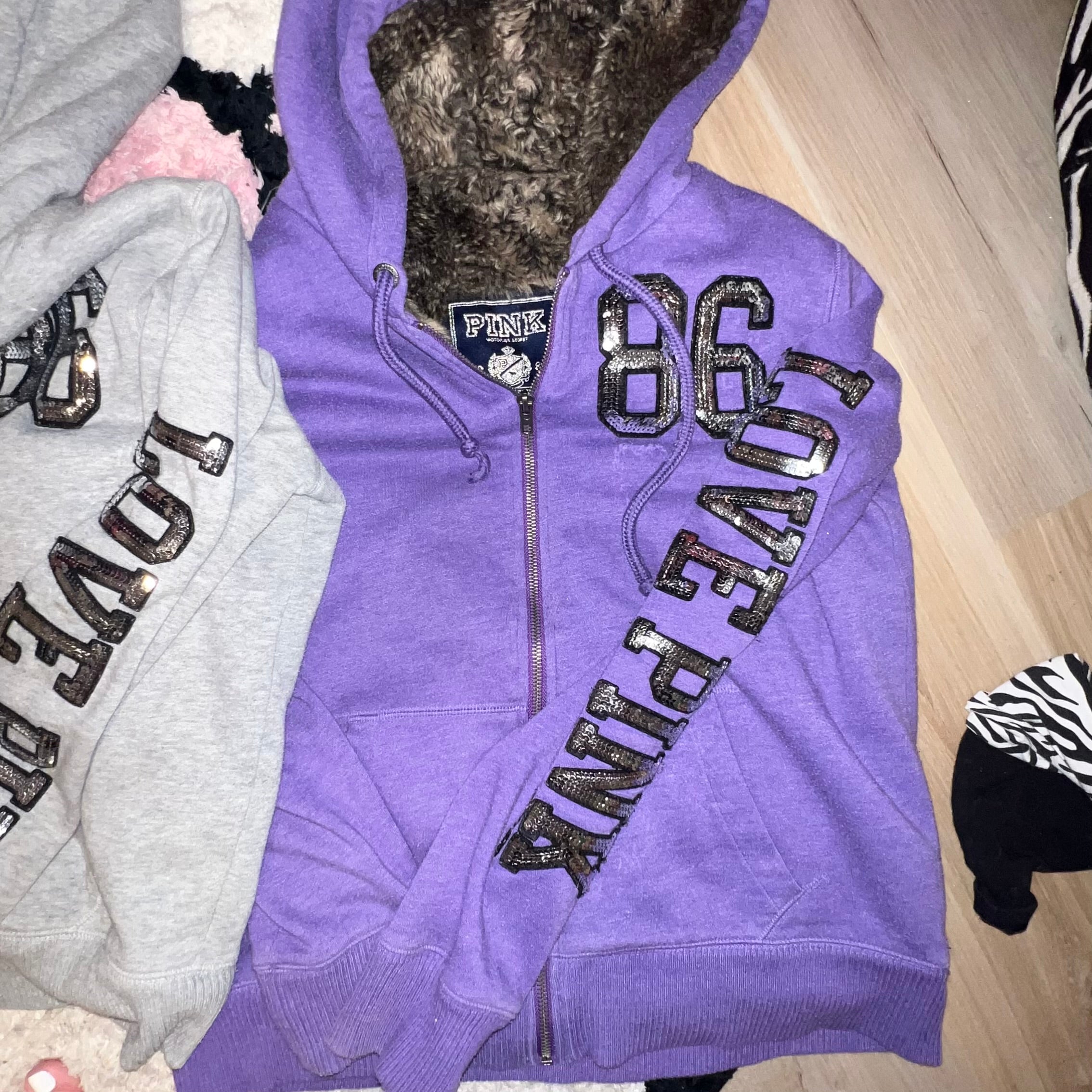 2010 Vintage Victoria secret pink love pink bling fur lined jackets