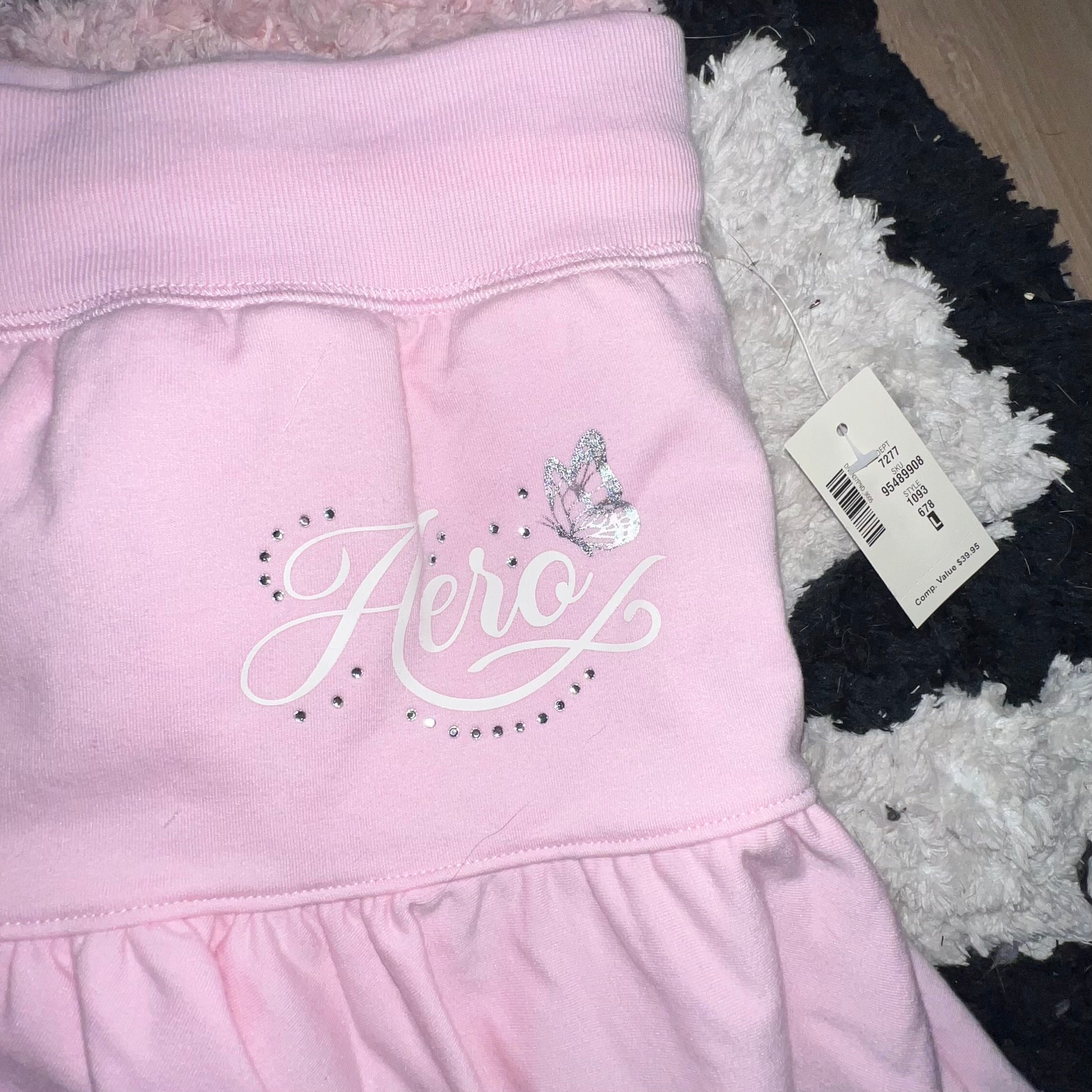 NWT Aeropostale pink butterfly short sleeve tracksuit skirt set