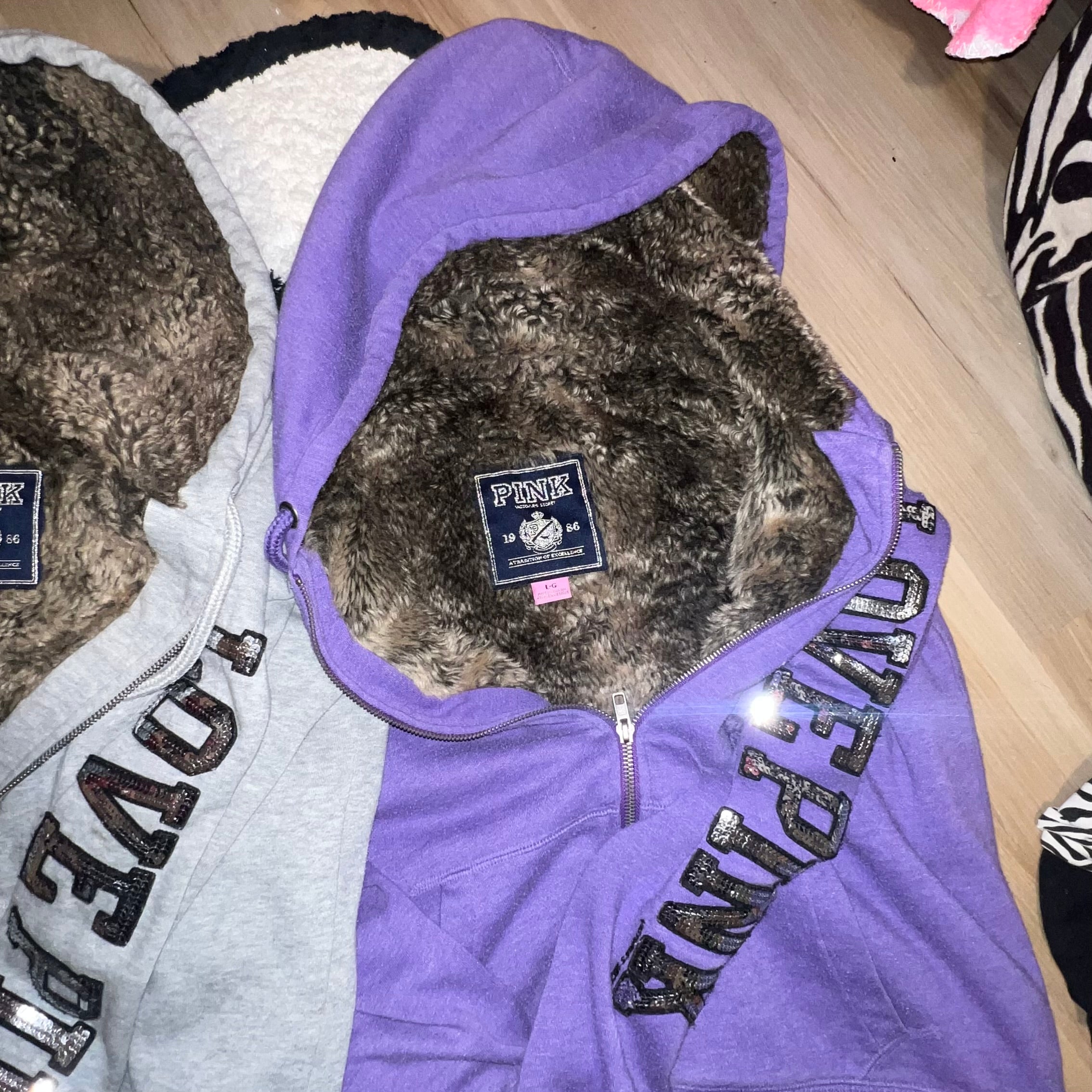 2010 Vintage Victoria secret pink love pink bling fur lined jackets