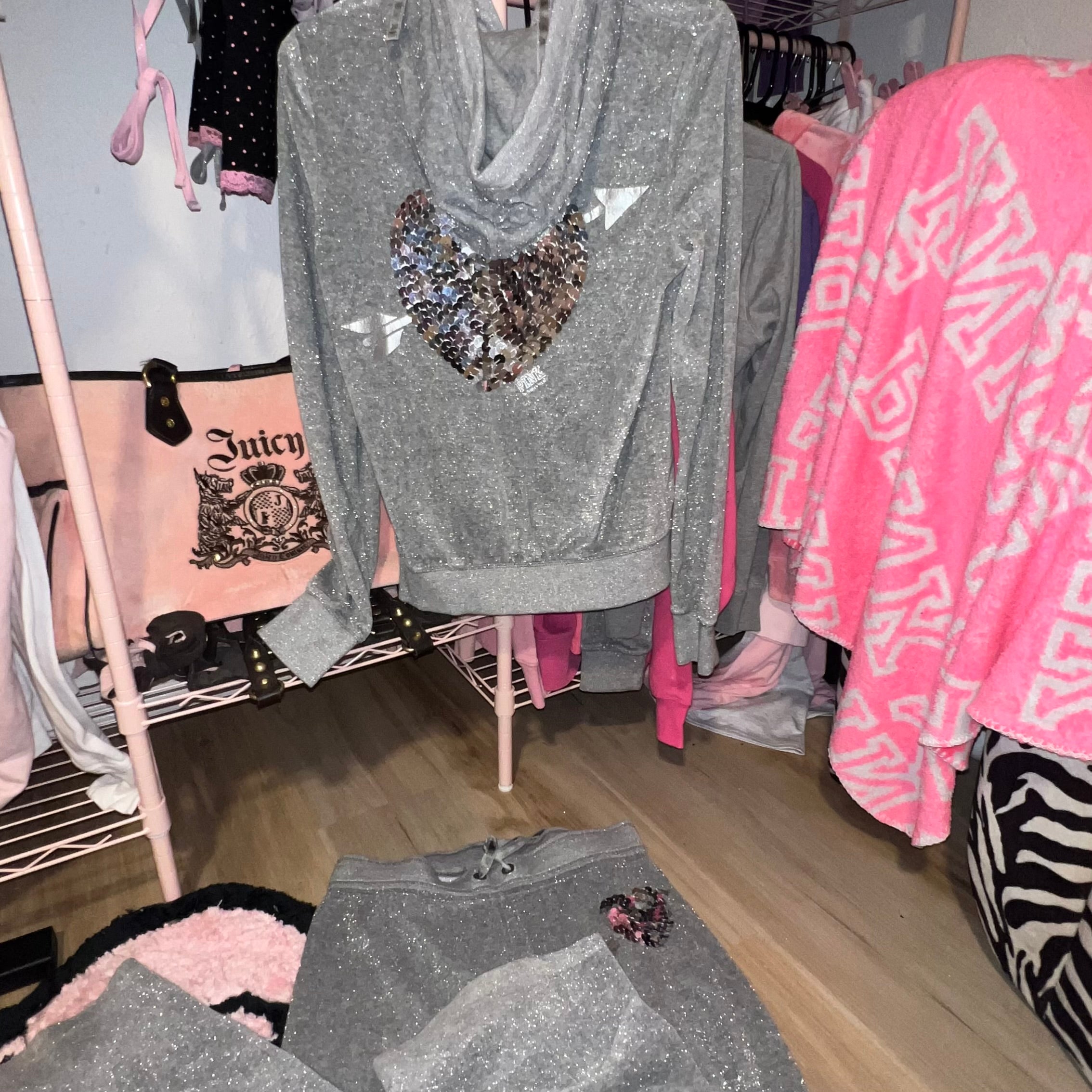 2010 Vintage Victoria secret pink sparkling gray tracksuit