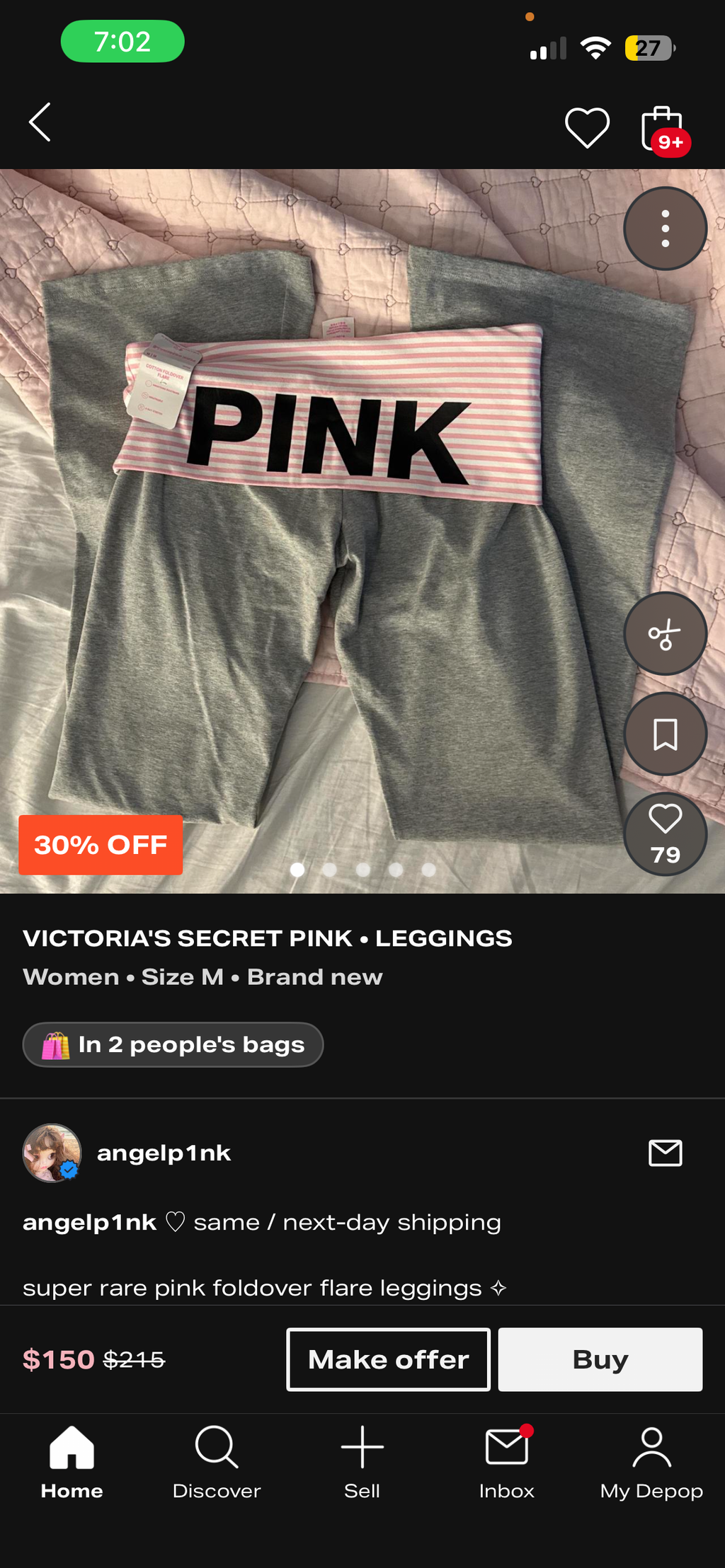 NWT Victoria’s Secret PINK Pink and grey fold over leggings