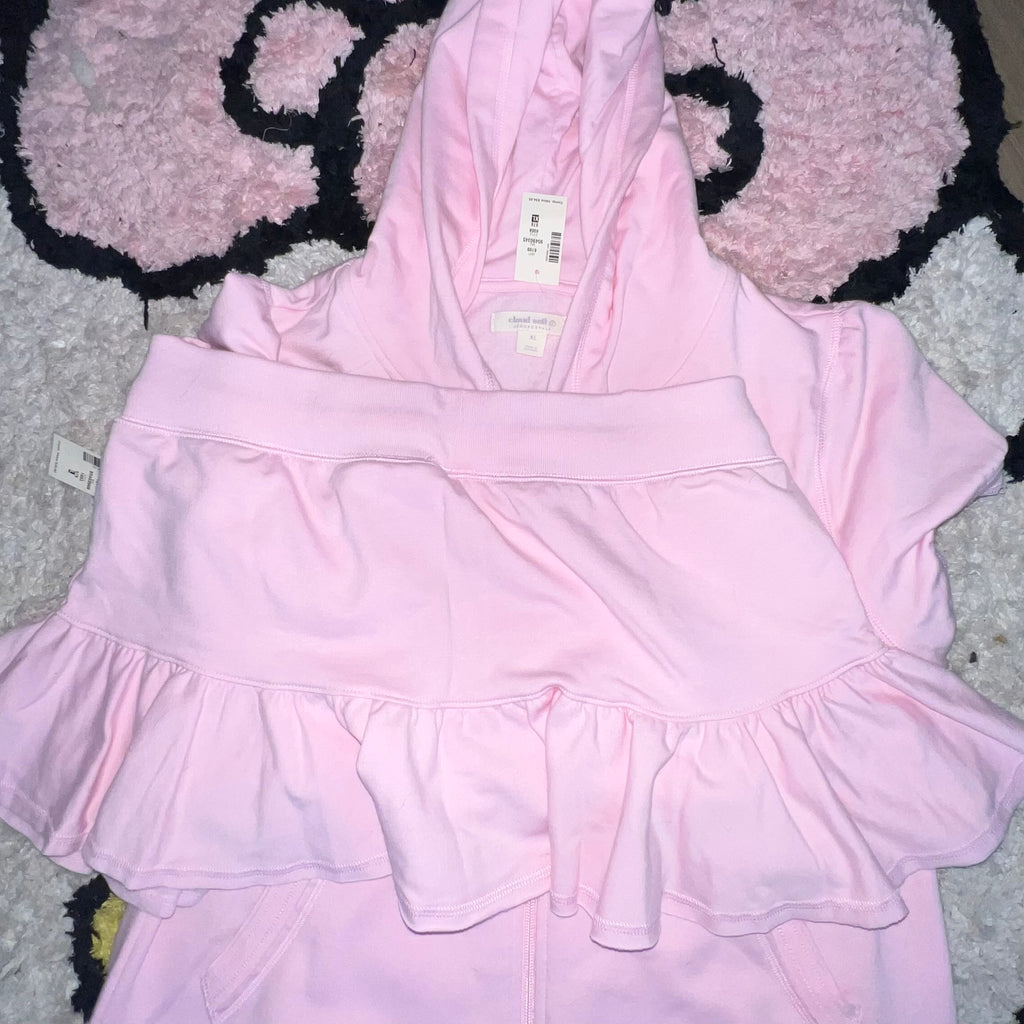 NWT Aeropostale pink butterfly short sleeve tracksuit skirt set