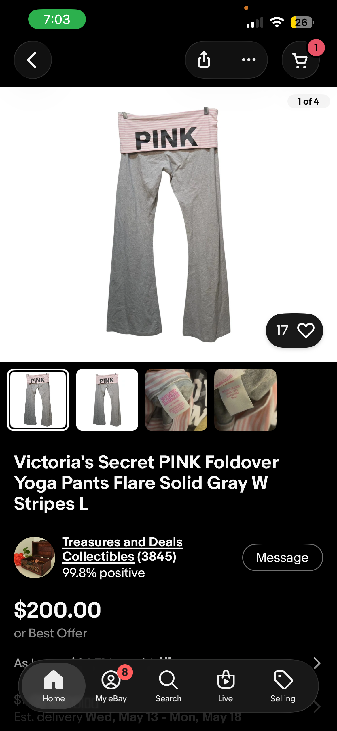 NWT Victoria’s Secret PINK Pink and grey fold over leggings